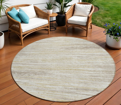 Tabselect Home Line 8' Beige Brown And Ivory Round Striped Washable Indoor Outdoor Area Rug
