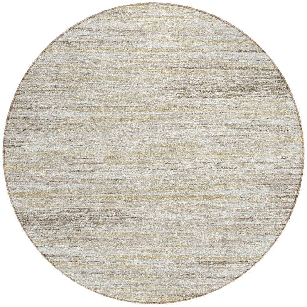 Tabselect Home Line 8' Beige Brown And Ivory Round Striped Washable Indoor Outdoor Area Rug