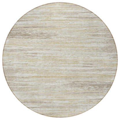 Tabselect Home Line 8' Beige Brown And Ivory Round Striped Washable Indoor Outdoor Area Rug