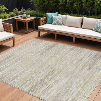 Tabselect Home Line 8' X 10' Beige Brown And Ivory Striped Washable Indoor Outdoor Area Rug