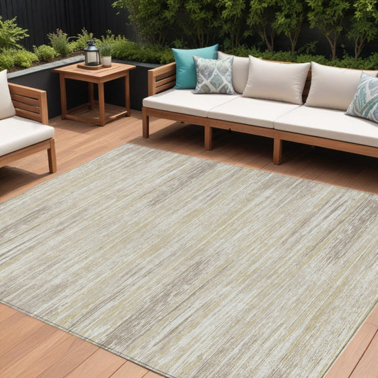 Tabselect Home Line 8' X 10' Beige Brown And Ivory Striped Washable Indoor Outdoor Area Rug