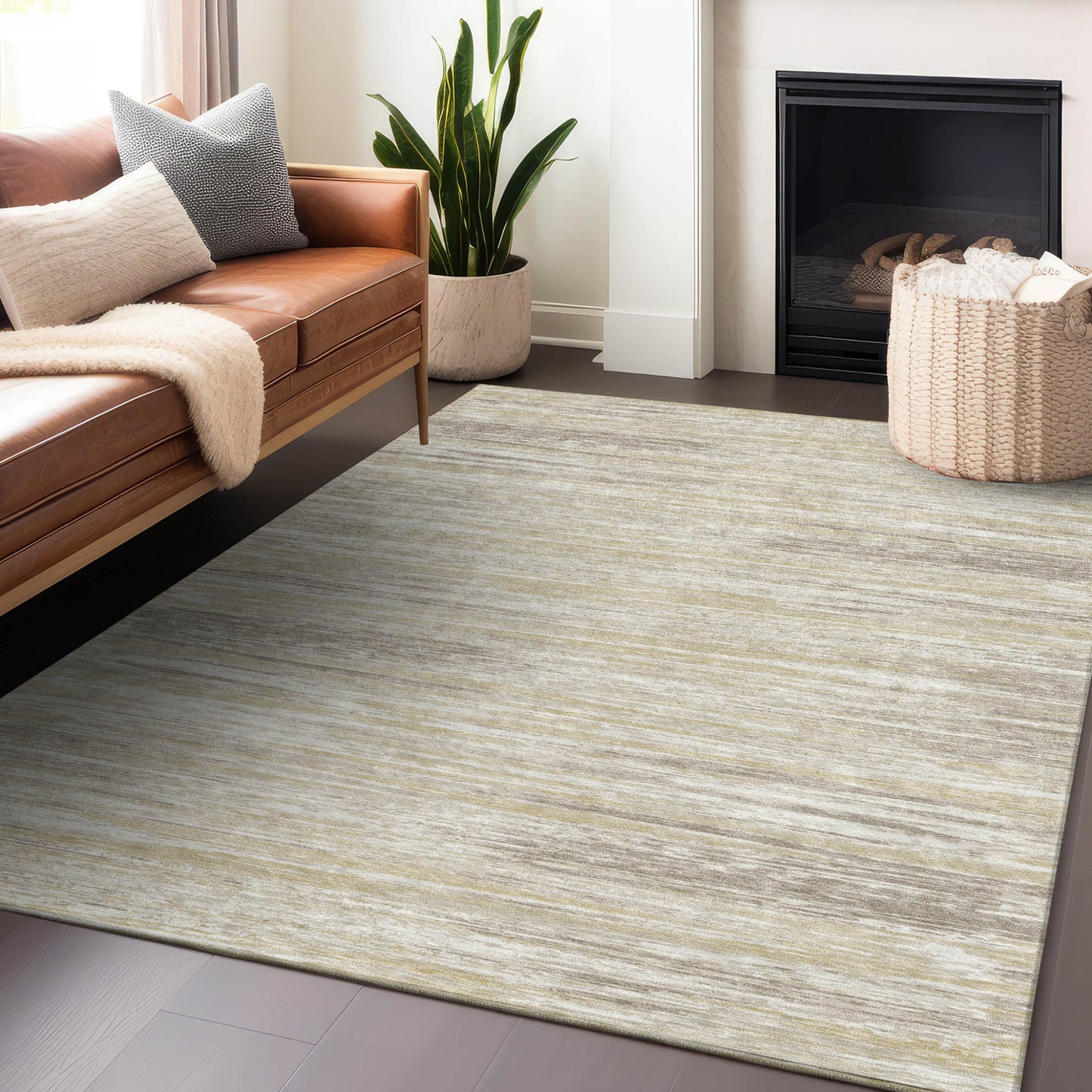 Tabselect Home Line 8' X 10' Beige Brown And Ivory Striped Washable Indoor Outdoor Area Rug