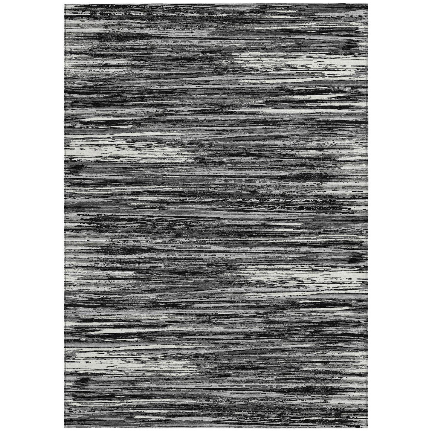 Tabselect Home Line 5' X 8' Black And Ivory Striped Washable Indoor Outdoor Area Rug