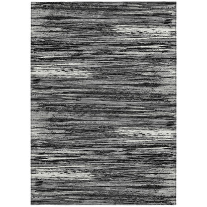 Tabselect Home Line 5' X 8' Black And Ivory Striped Washable Indoor Outdoor Area Rug