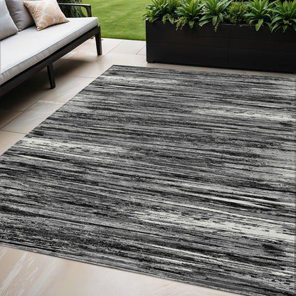Tabselect Home Line 5' X 8' Black And Ivory Striped Washable Indoor Outdoor Area Rug
