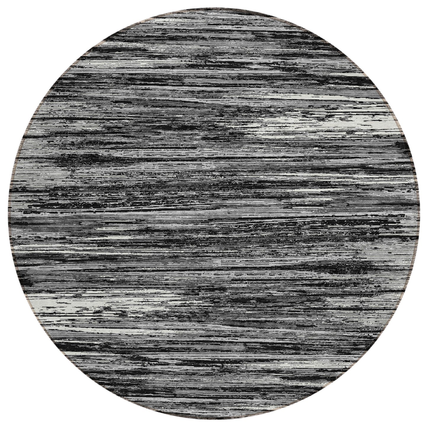 Tabselect Home Line 8' Black And Ivory Round Striped Washable Indoor Outdoor Area Rug