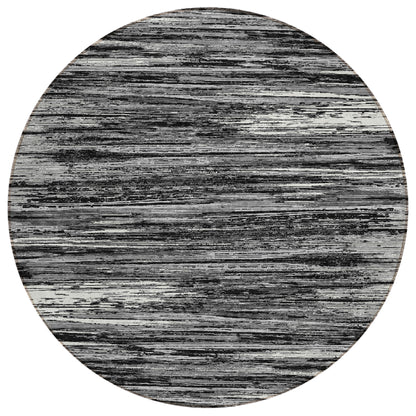 Tabselect Home Line 8' Black And Ivory Round Striped Washable Indoor Outdoor Area Rug