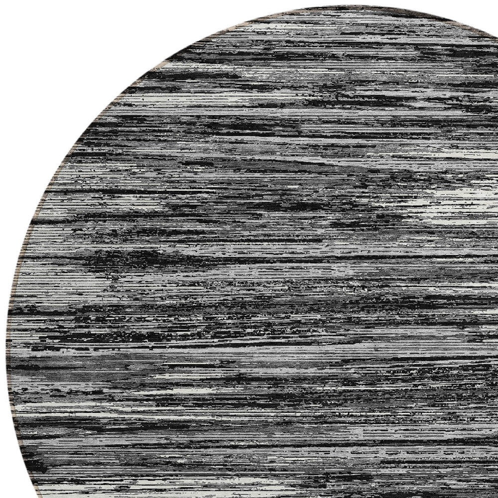 Tabselect Home Line 8' Black And Ivory Round Striped Washable Indoor Outdoor Area Rug