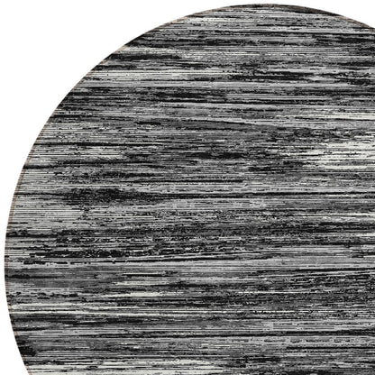 Tabselect Home Line 8' Black And Ivory Round Striped Washable Indoor Outdoor Area Rug