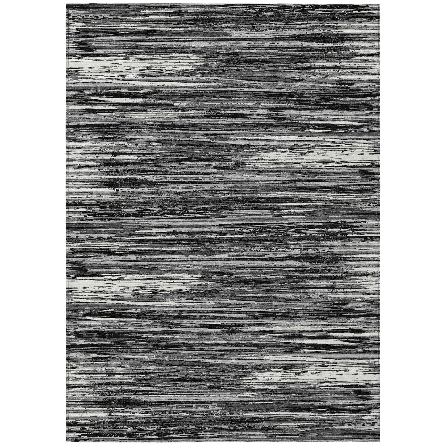 Tabselect Home Line 8' X 10' Black And Ivory Striped Washable Indoor Outdoor Area Rug