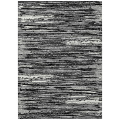 Tabselect Home Line 8' X 10' Black And Ivory Striped Washable Indoor Outdoor Area Rug