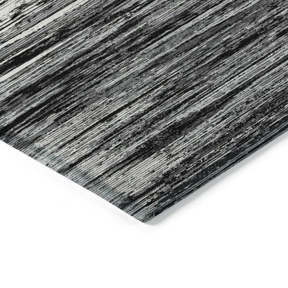 Tabselect Home Line 8' X 10' Black And Ivory Striped Washable Indoor Outdoor Area Rug