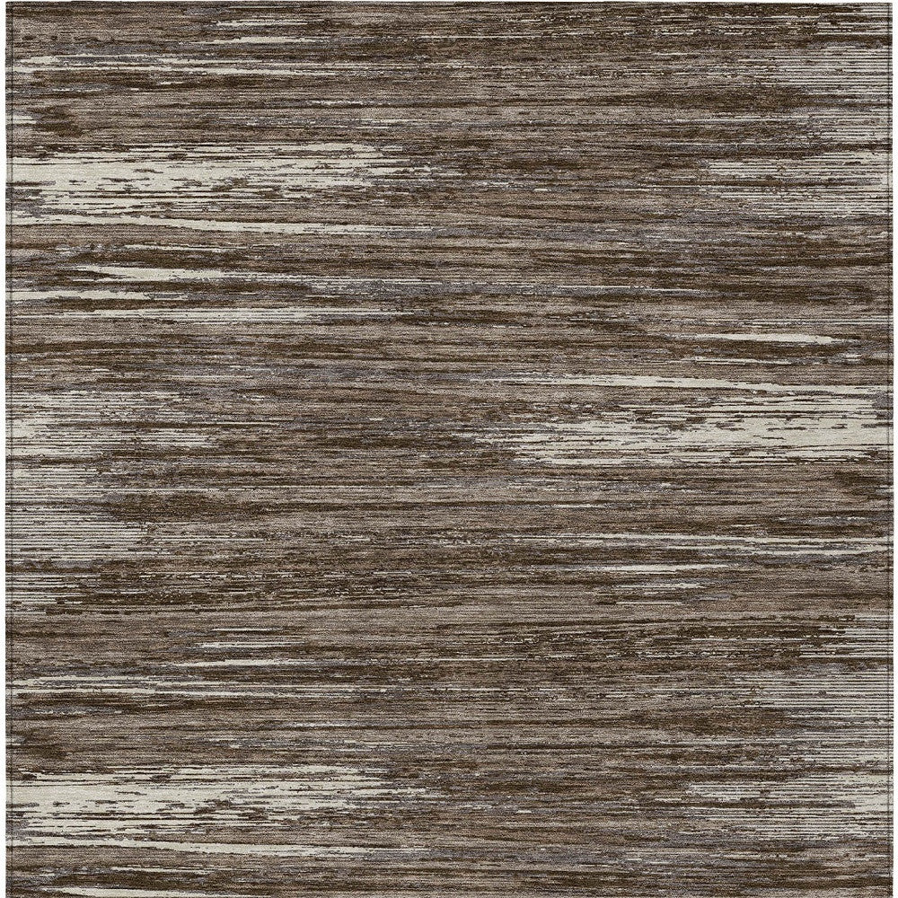 Tabselect Home Line 5' X 8' Brown And Ivory Striped Washable Indoor Outdoor Area Rug