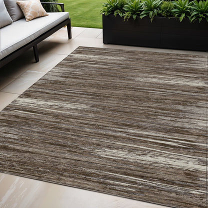 Tabselect Home Line 5' X 8' Brown And Ivory Striped Washable Indoor Outdoor Area Rug