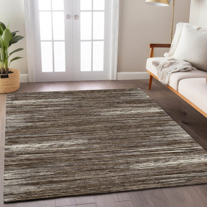 Tabselect Home Line 5' X 8' Brown And Ivory Striped Washable Indoor Outdoor Area Rug
