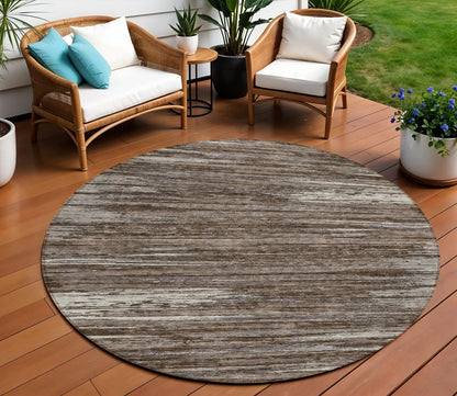 Tabselect Home Line 8' Brown And Ivory Round Striped Washable Indoor Outdoor Area Rug