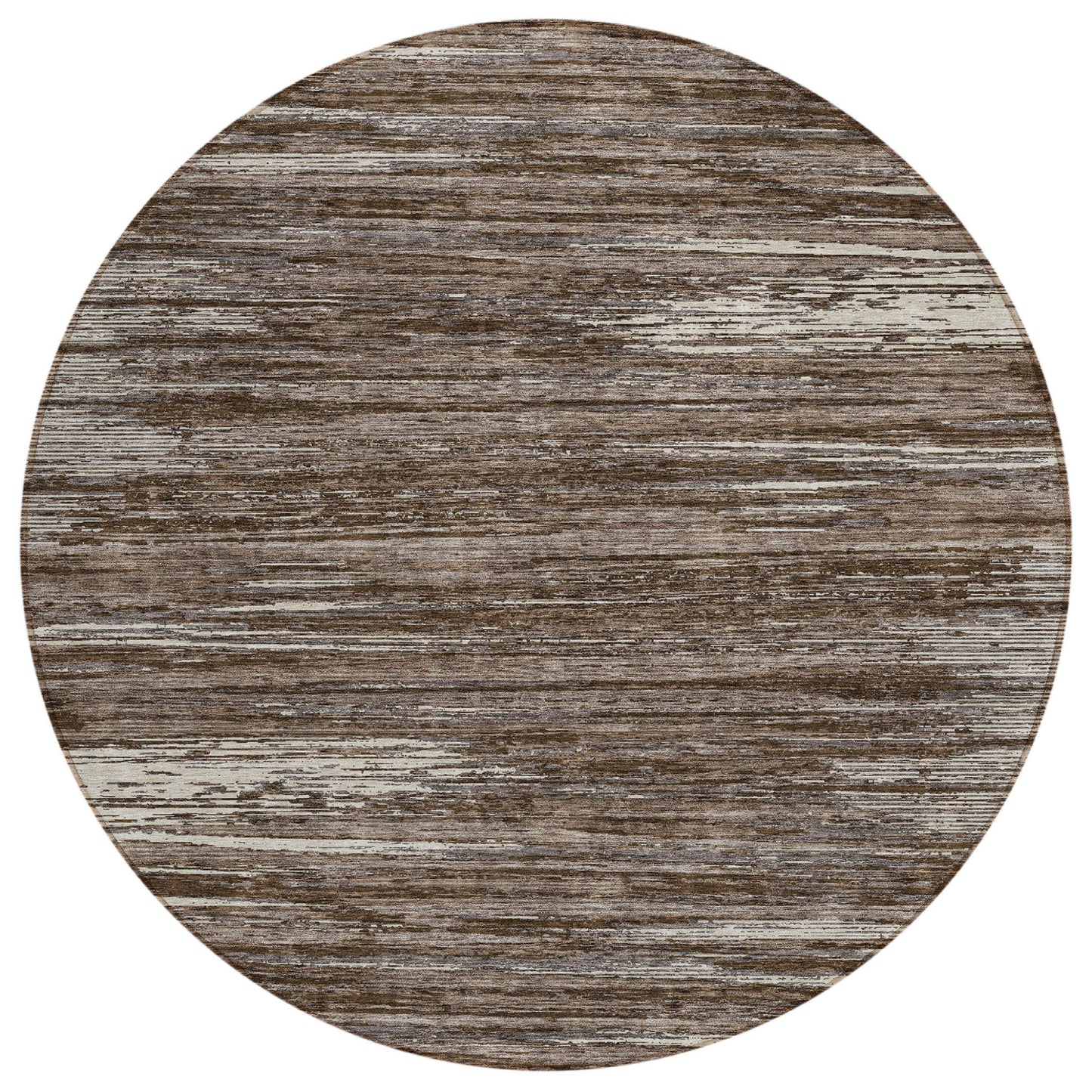 Tabselect Home Line 8' Brown And Ivory Round Striped Washable Indoor Outdoor Area Rug