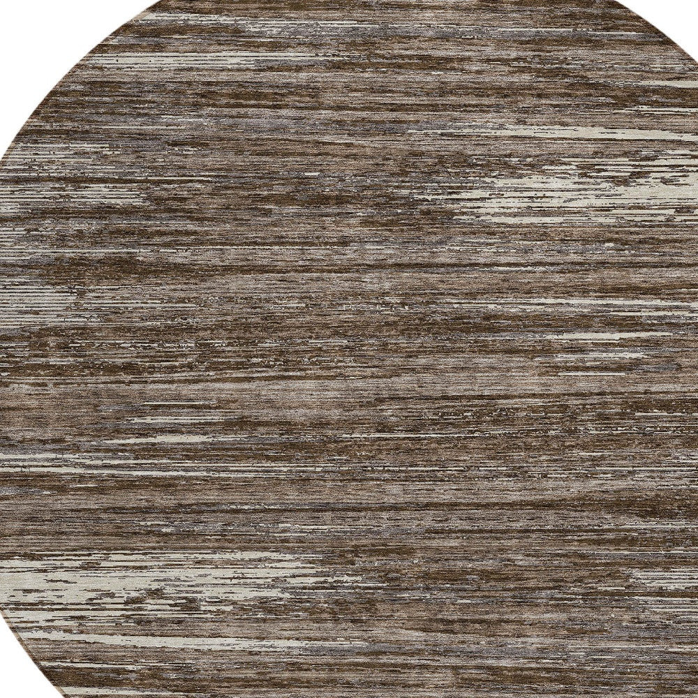 Tabselect Home Line 8' Brown And Ivory Round Striped Washable Indoor Outdoor Area Rug