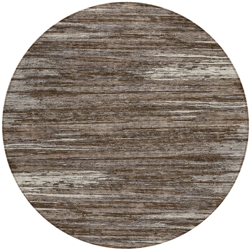 Tabselect Home Line 8' Brown And Ivory Round Striped Washable Indoor Outdoor Area Rug