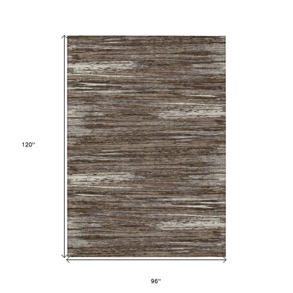 Tabselect Home Line 8' X 10' Brown And Ivory Striped Washable Indoor Outdoor Area Rug