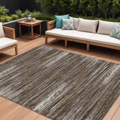 Tabselect Home Line 8' X 10' Brown And Ivory Striped Washable Indoor Outdoor Area Rug