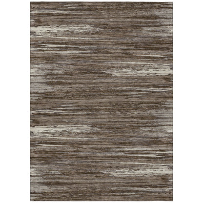 Tabselect Home Line 8' X 10' Brown And Ivory Striped Washable Indoor Outdoor Area Rug