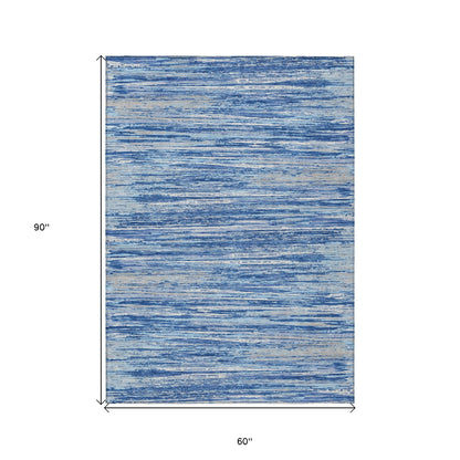 Tabselect Home Line 5' X 8' Blue Gray And Ivory Striped Washable Indoor Outdoor Area Rug