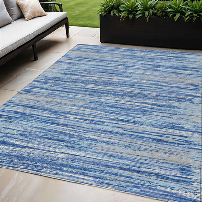 Tabselect Home Line 5' X 8' Blue Gray And Ivory Striped Washable Indoor Outdoor Area Rug