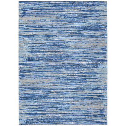 Tabselect Home Line 5' X 8' Blue Gray And Ivory Striped Washable Indoor Outdoor Area Rug