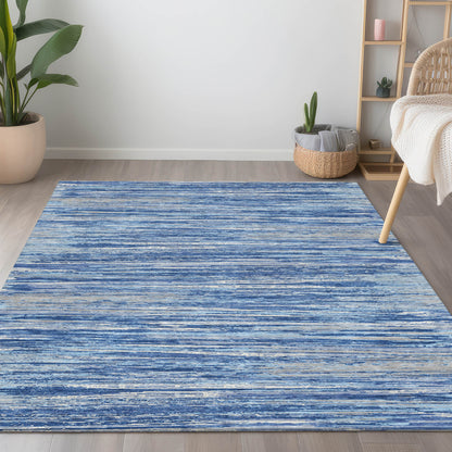 Tabselect Home Line 5' X 8' Blue Gray And Ivory Striped Washable Indoor Outdoor Area Rug