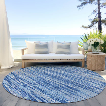 Tabselect Home Line 8' Blue Gray And Ivory Round Striped Washable Indoor Outdoor Area Rug