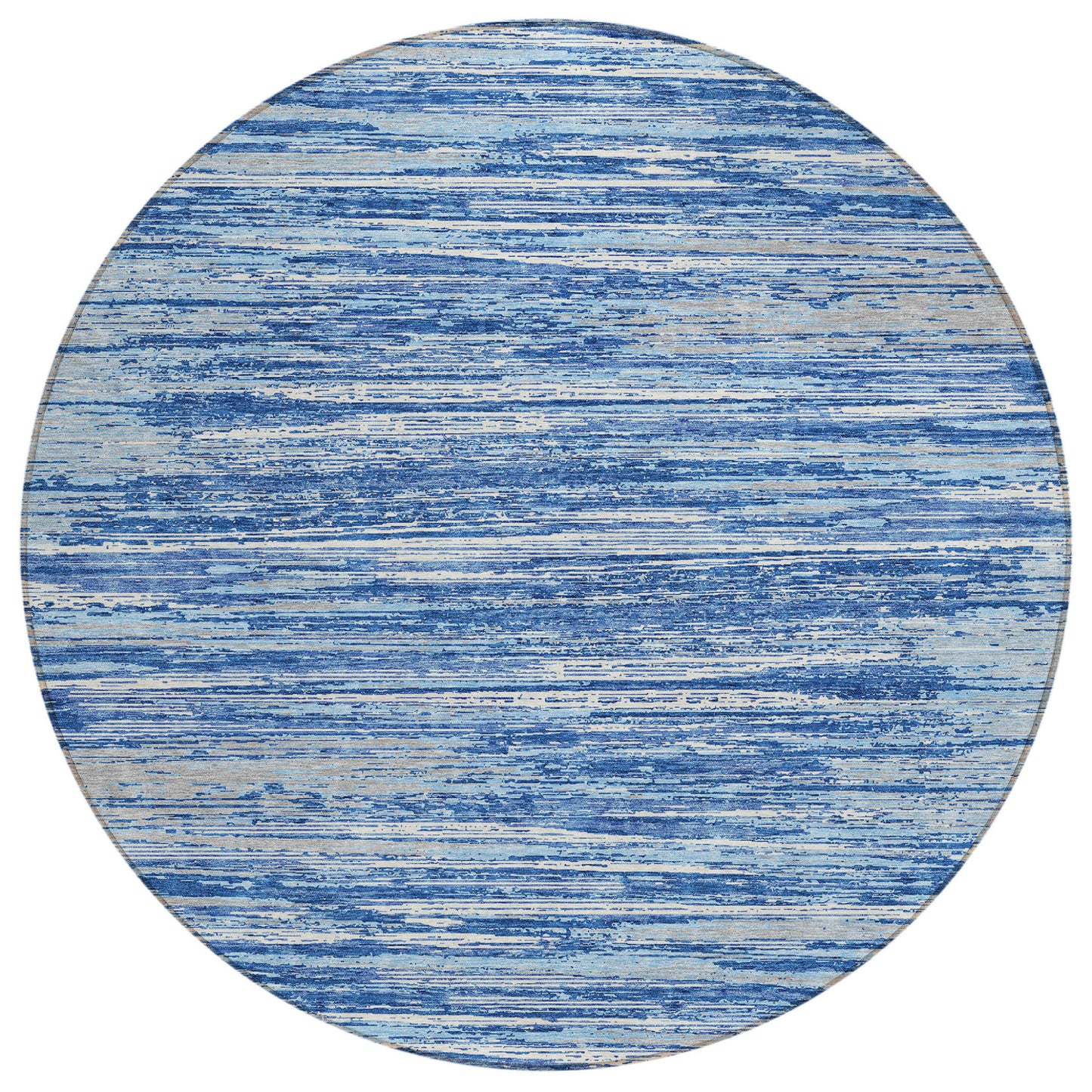 Tabselect Home Line 8' Blue Gray And Ivory Round Striped Washable Indoor Outdoor Area Rug