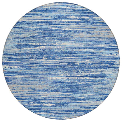 Tabselect Home Line 8' Blue Gray And Ivory Round Striped Washable Indoor Outdoor Area Rug