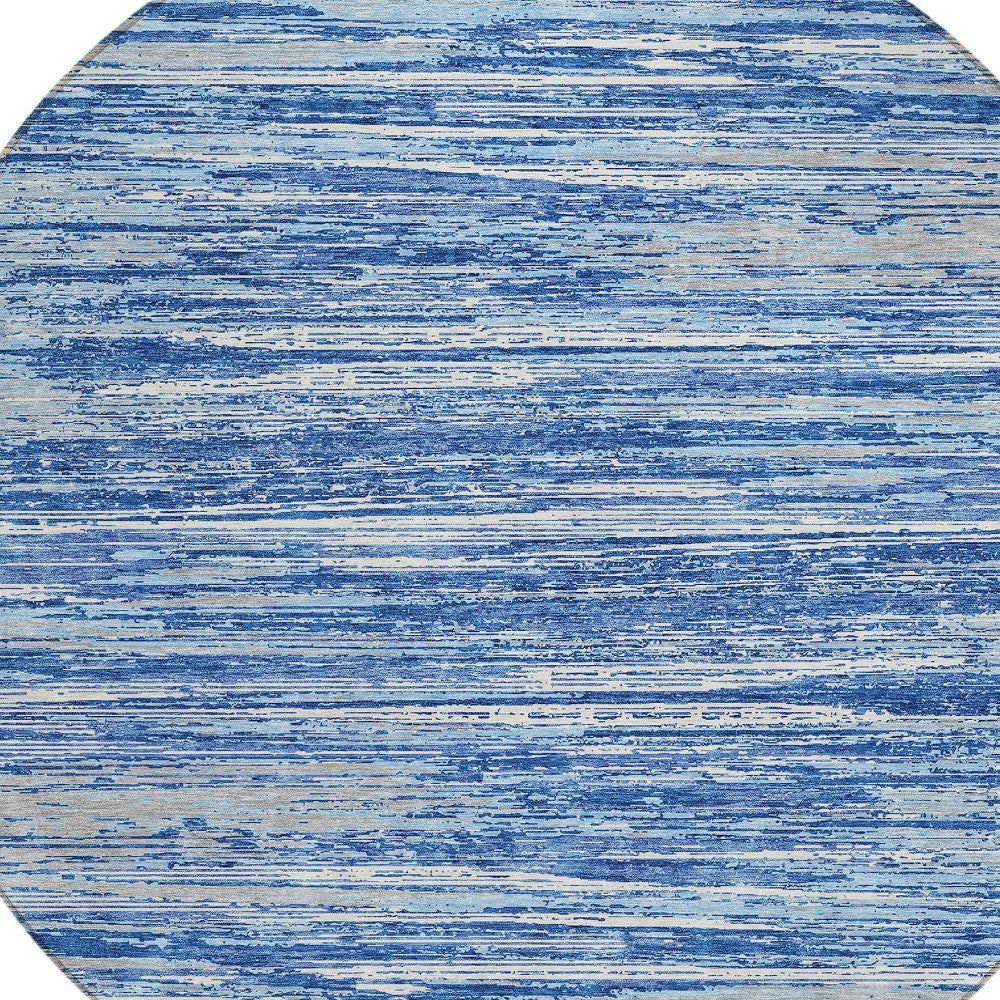 Tabselect Home Line 8' Blue Gray And Ivory Round Striped Washable Indoor Outdoor Area Rug