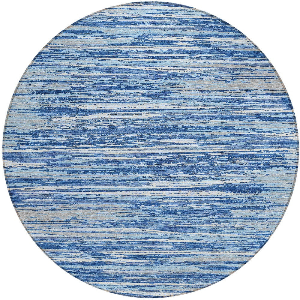 Tabselect Home Line 8' Blue Gray And Ivory Round Striped Washable Indoor Outdoor Area Rug
