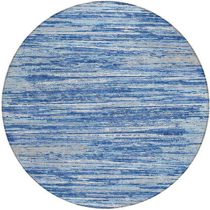 Tabselect Home Line 8' Blue Gray And Ivory Round Striped Washable Indoor Outdoor Area Rug