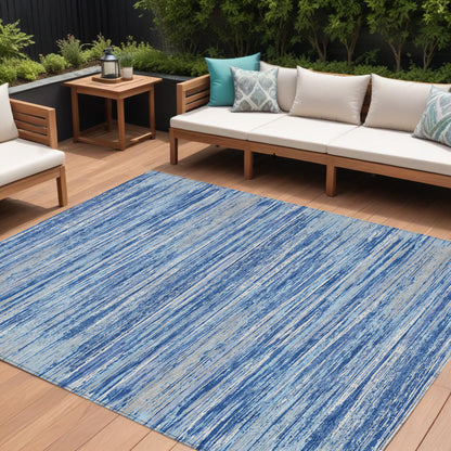 Tabselect Home Line 8' X 10' Blue Gray And Ivory Striped Washable Indoor Outdoor Area Rug