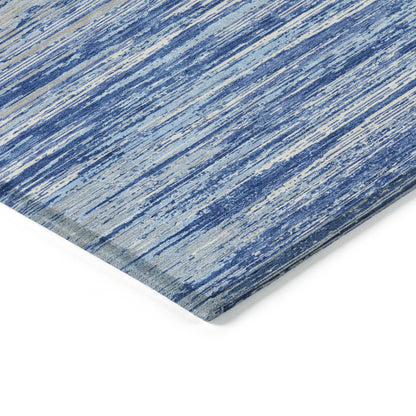 Tabselect Home Line 8' X 10' Blue Gray And Ivory Striped Washable Indoor Outdoor Area Rug