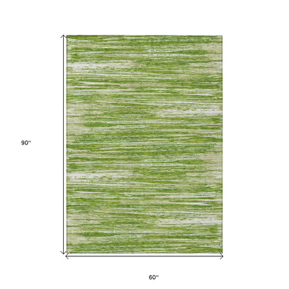 Tabselect Home Line 5' X 8' Green And Ivory Striped Washable Indoor Outdoor Area Rug