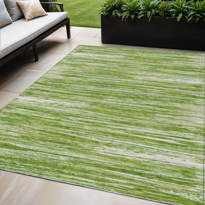 Tabselect Home Line 5' X 8' Green And Ivory Striped Washable Indoor Outdoor Area Rug