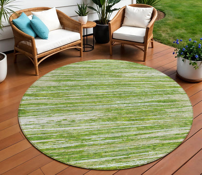 Tabselect Home Line 8' Green And Ivory Round Striped Washable Indoor Outdoor Area Rug