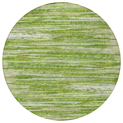 Tabselect Home Line 8' Green And Ivory Round Striped Washable Indoor Outdoor Area Rug