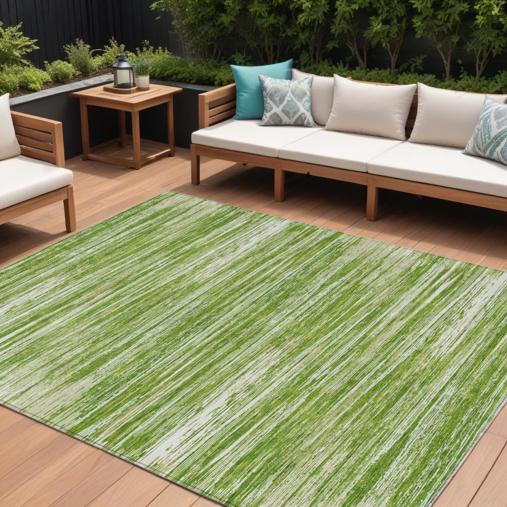 Tabselect Home Line 8' X 10' Green And Ivory Striped Washable Indoor Outdoor Area Rug