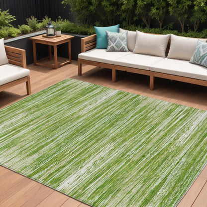 Tabselect Home Line 8' X 10' Green And Ivory Striped Washable Indoor Outdoor Area Rug