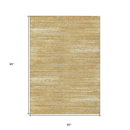 Tabselect Home Line 5' X 8' Gold Gray And Ivory Striped Washable Indoor Outdoor Area Rug