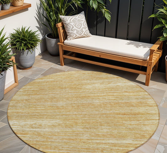 Tabselect Home Line 8' Gold Gray And Ivory Round Striped Washable Indoor Outdoor Area Rug