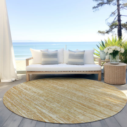 Tabselect Home Line 8' Gold Gray And Ivory Round Striped Washable Indoor Outdoor Area Rug