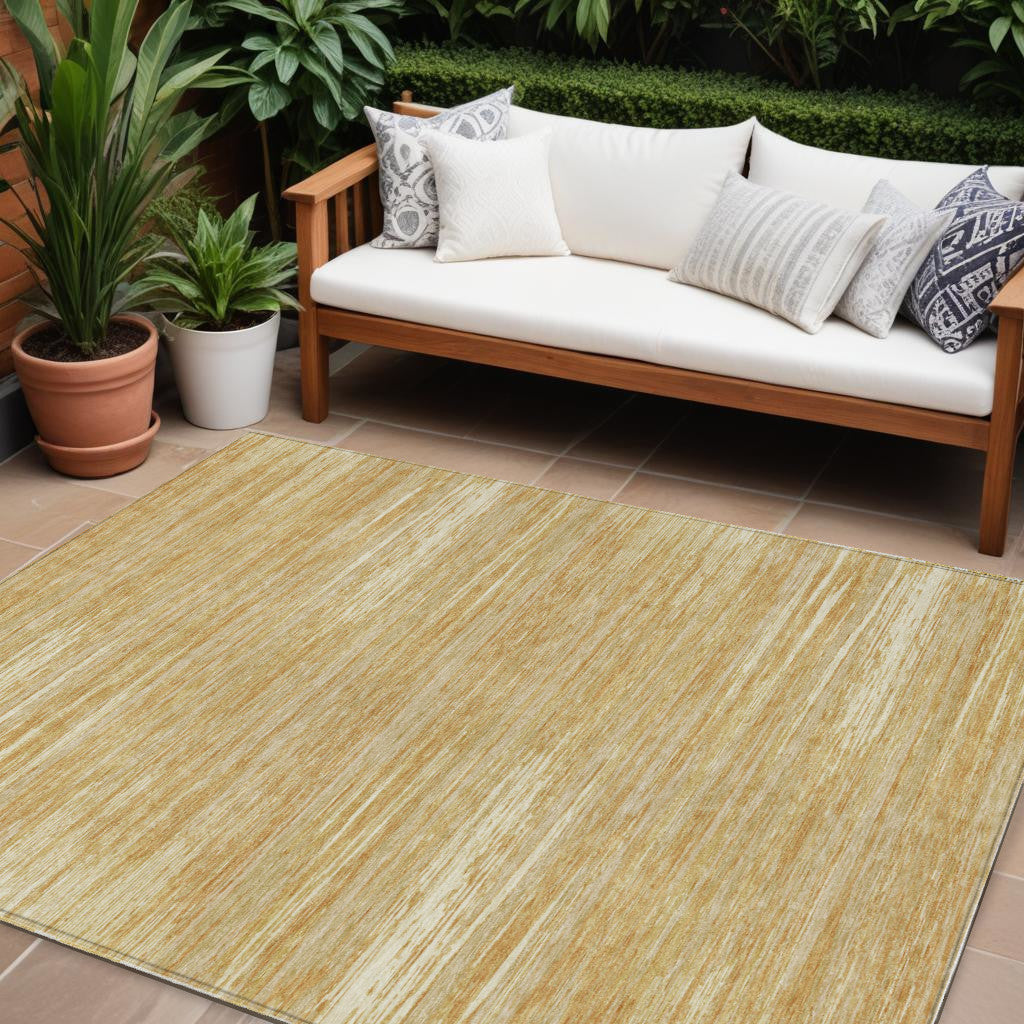 Tabselect Home Line 8' X 10' Gold Gray And Ivory Striped Washable Indoor Outdoor Area Rug