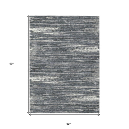 Tabselect Home Line 5' X 8' Gray And Ivory Striped Washable Indoor Outdoor Area Rug