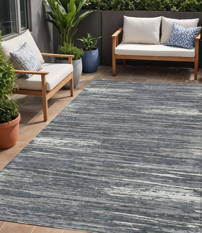 Tabselect Home Line 5' X 8' Gray And Ivory Striped Washable Indoor Outdoor Area Rug